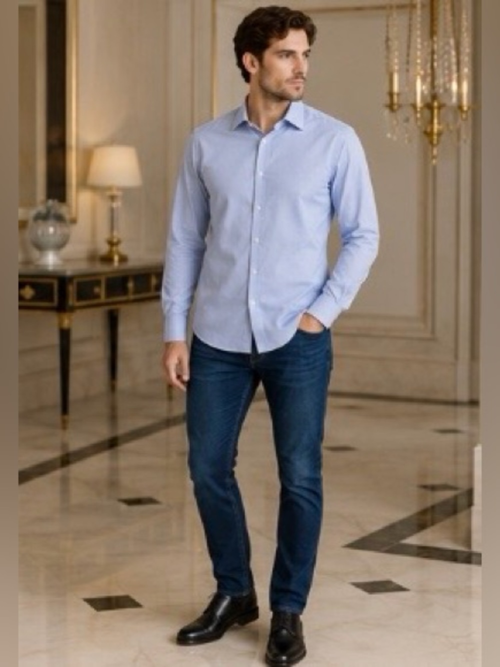 Michael Kors 100% Cotton Dress Shirt Blue 17 36/37 Slim Tall EUC